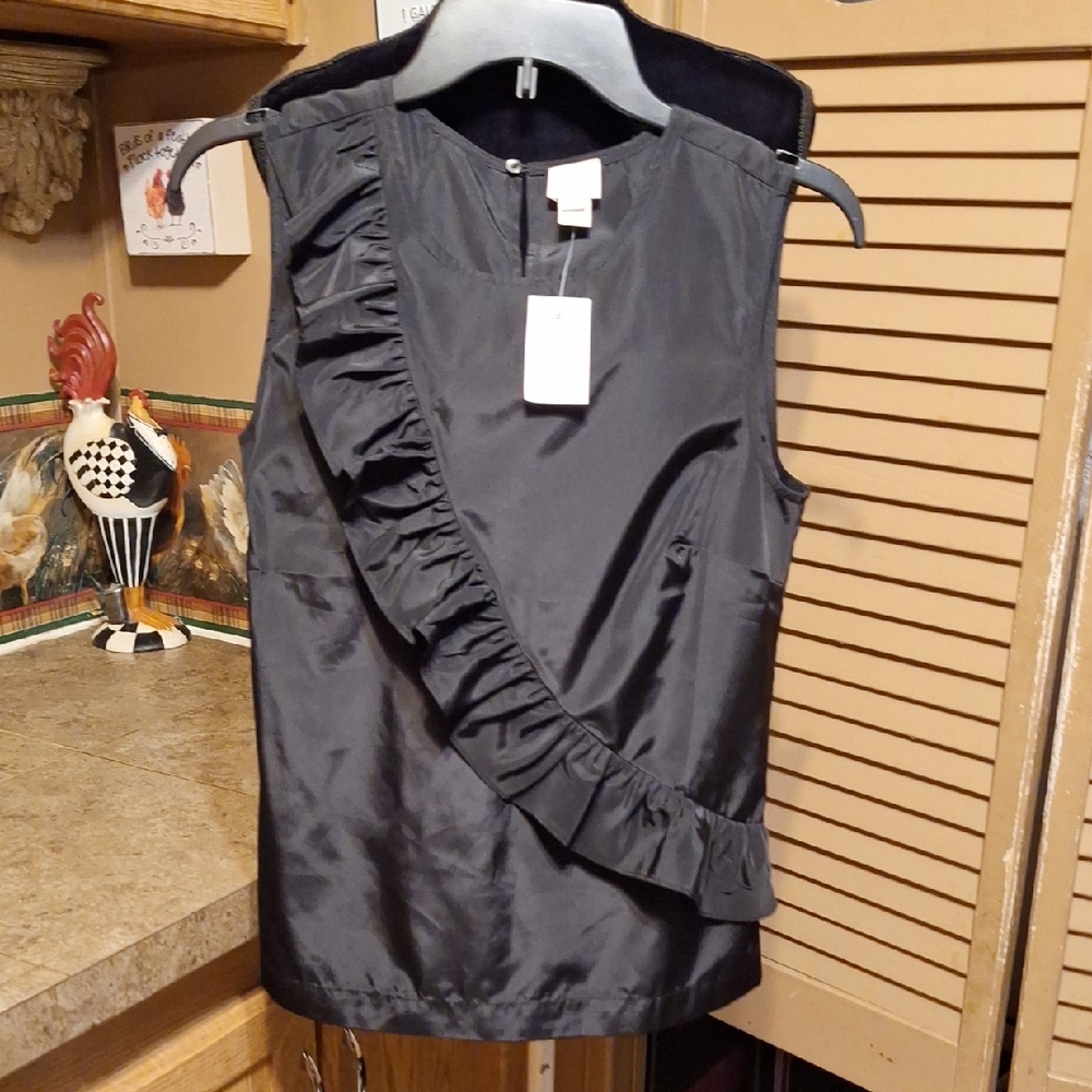 J. Crew Black Ruffle Blouse